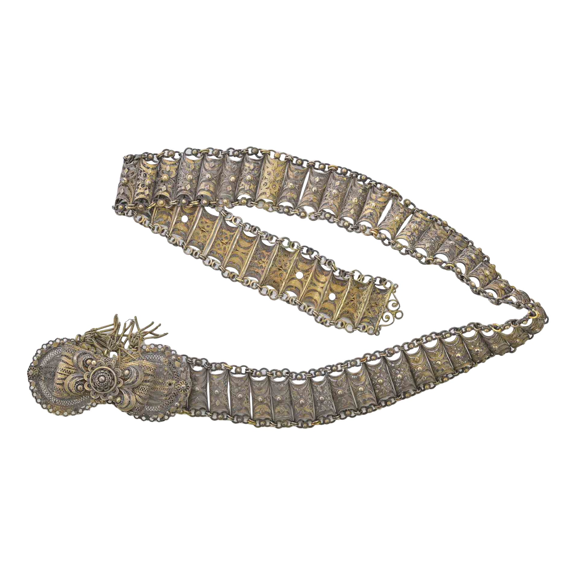 Ceinture d'ottomane en filigrane d'argent soufflé à l'or, 19e siècle en vente