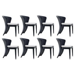 Handcrafted Outdoor-Esszimmerstühle aus schwarzem Weidengeflecht '8er Set'.