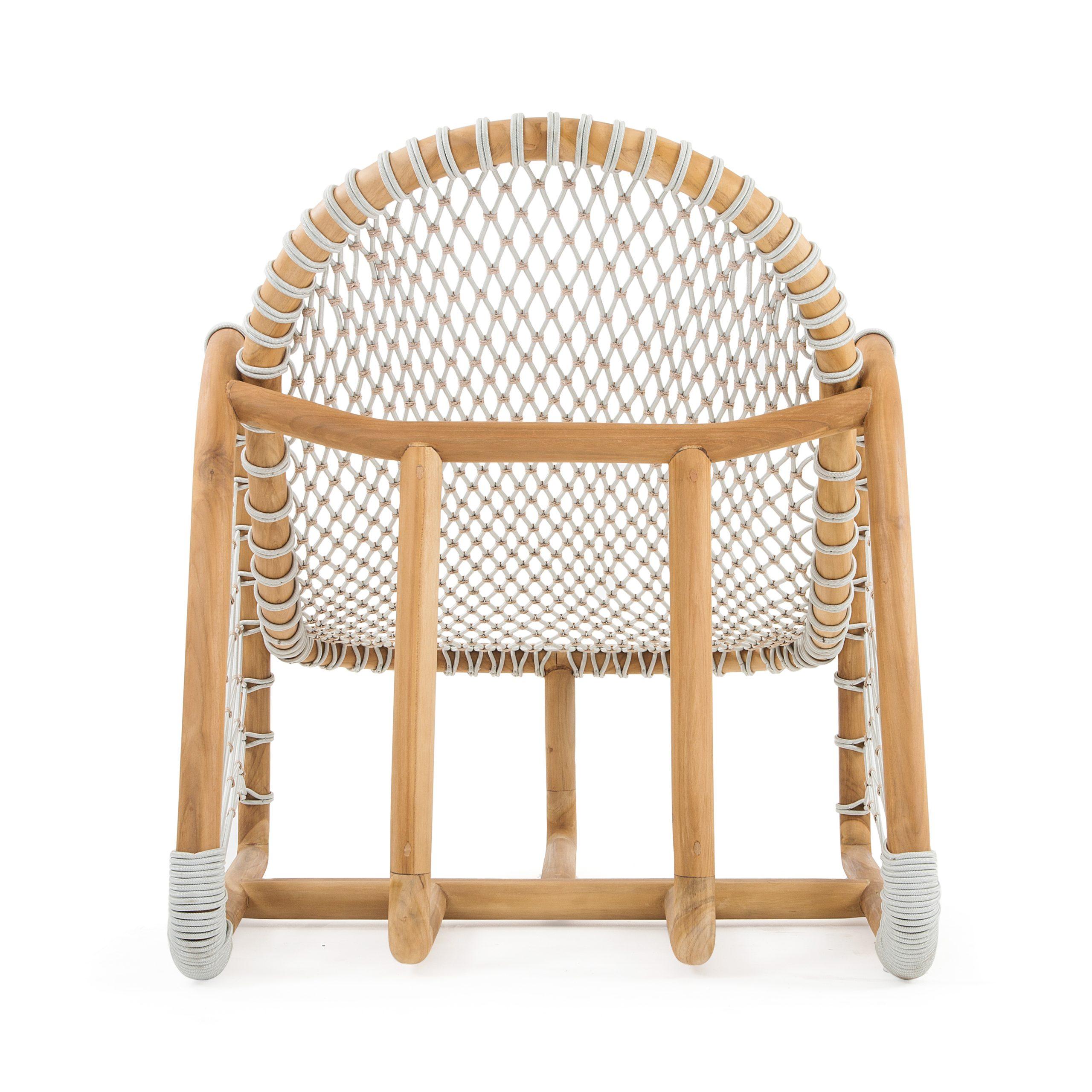 Modern Handcrafted Outdoor Rope Armchair In Solid Teak For Sale