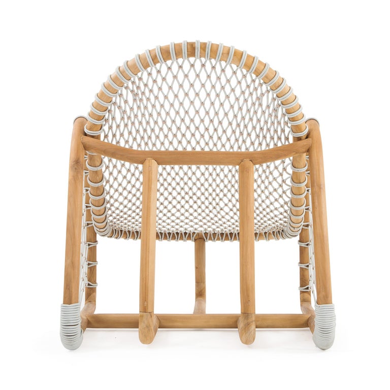 Handcrafted Outdoor Rope Armchair In Solid Teak For Sale at 1stDibs