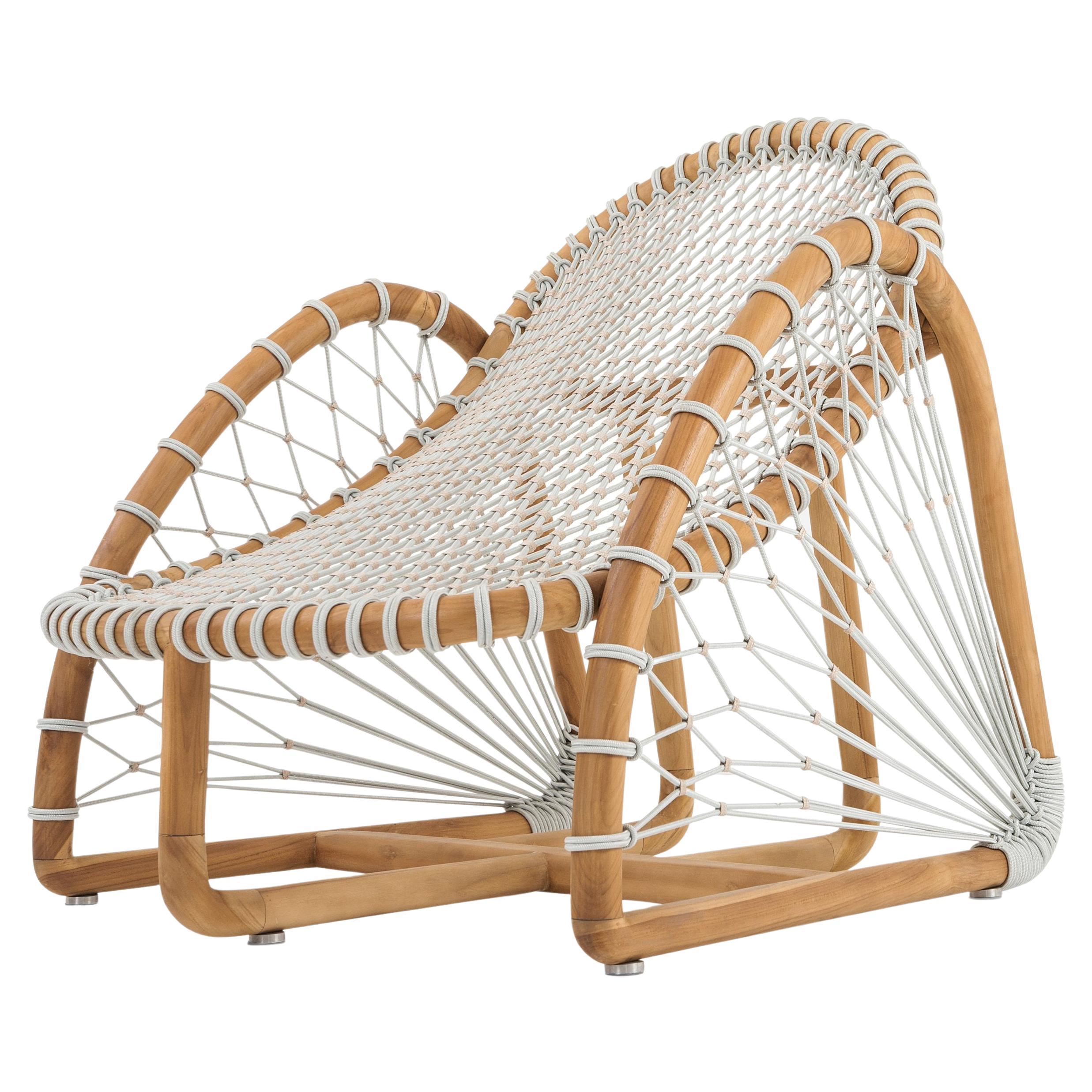 Handcrafted Outdoor Rope Armchair In Solid Teak For Sale
