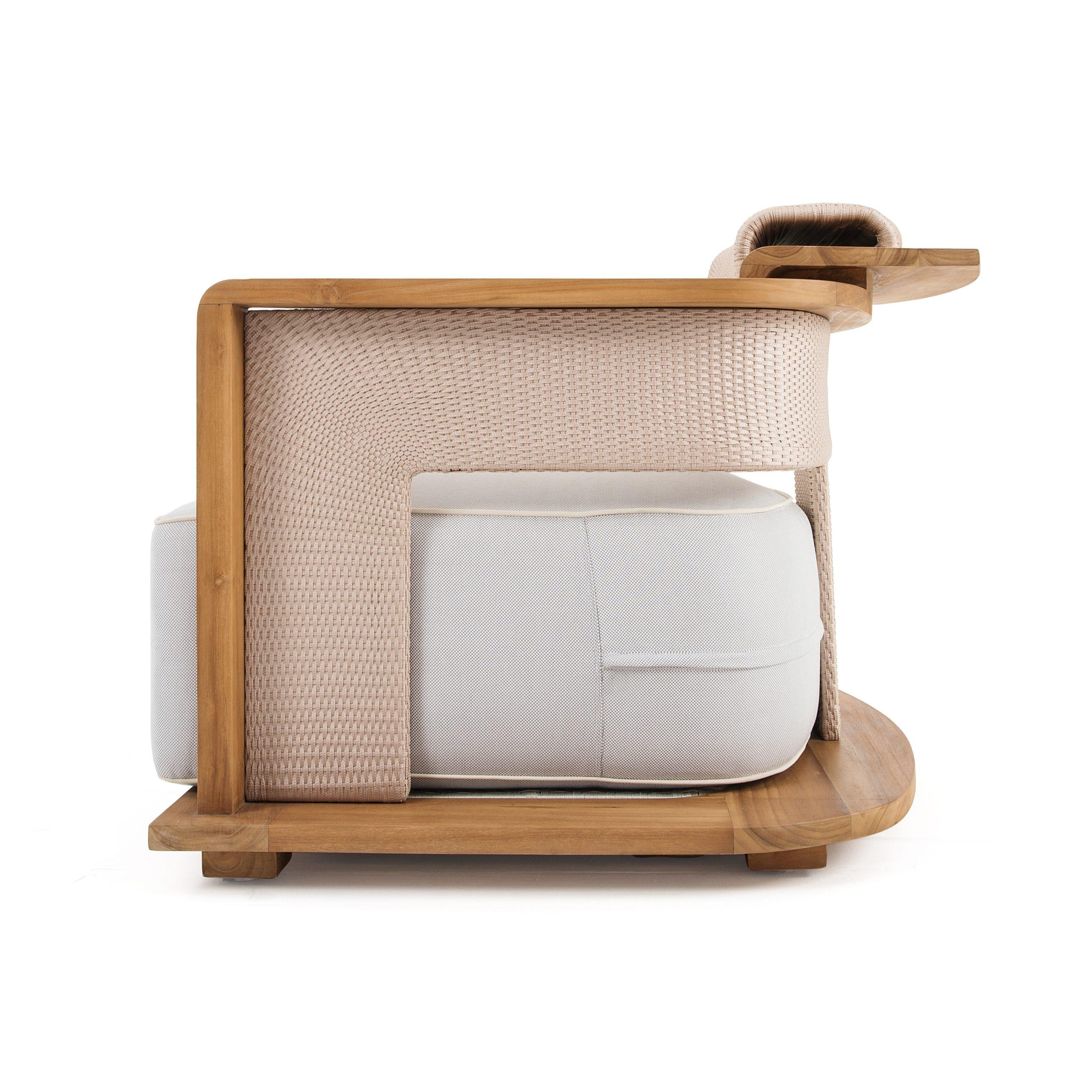 Sofá de exterior artesanal de madera de teca natural con detalle de tejido plano Moderno en venta