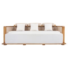 Handcrafted Outdoor-Sofa aus natürlichem Teakholz mit flachen Flechtdetails