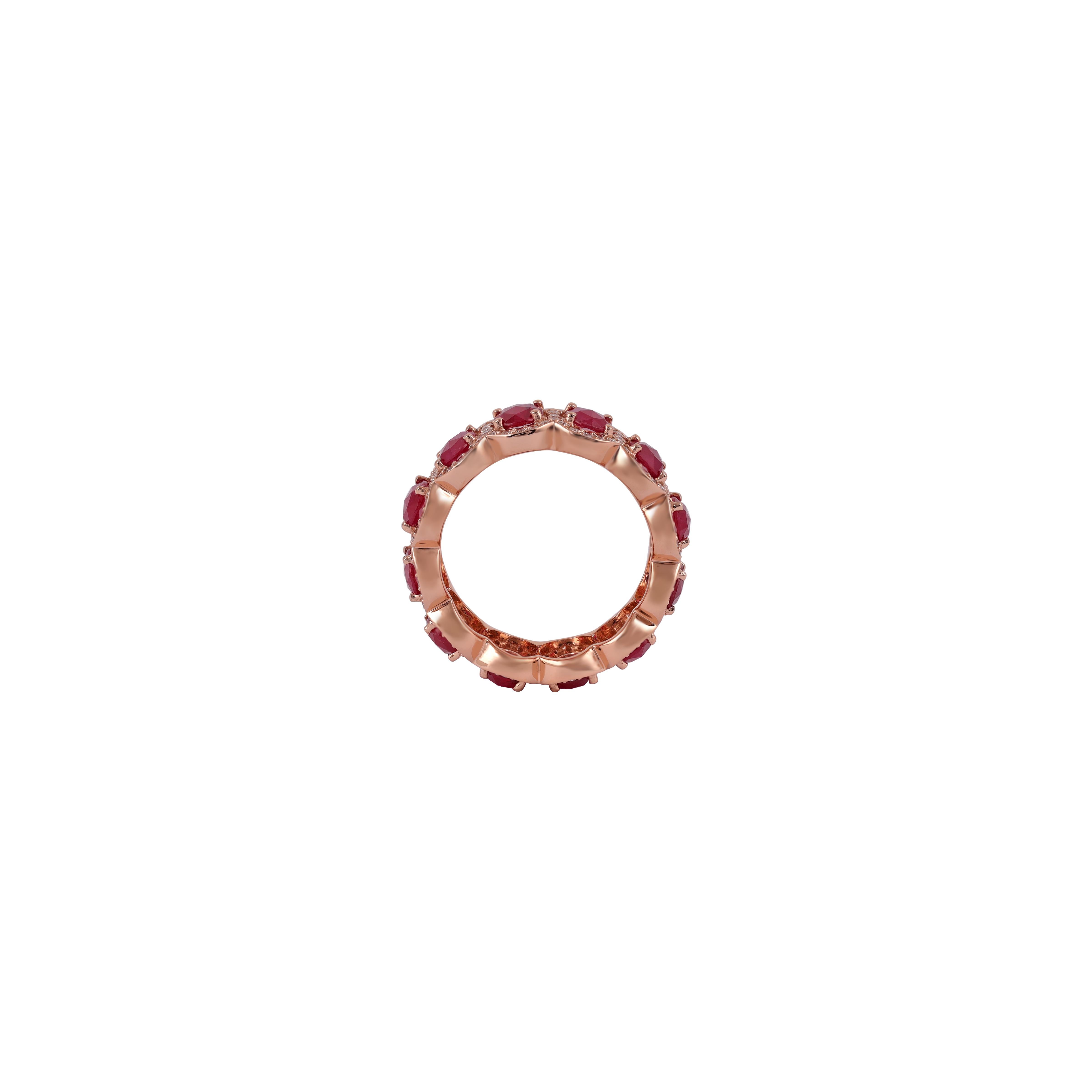 Contemporary Handcrafted Oval Ruby Band with Brilliant Round Cut Diamond For Sale