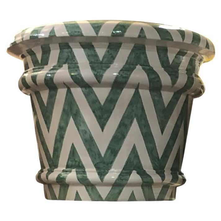 Maceteros de terracota esmaltada sobredimensionados hechos a mano Diseño con patrón geométrico Grande