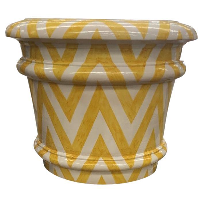 Handcrafted Oversized Glazed Terracotta Planters Geometric Pattern Design Medium