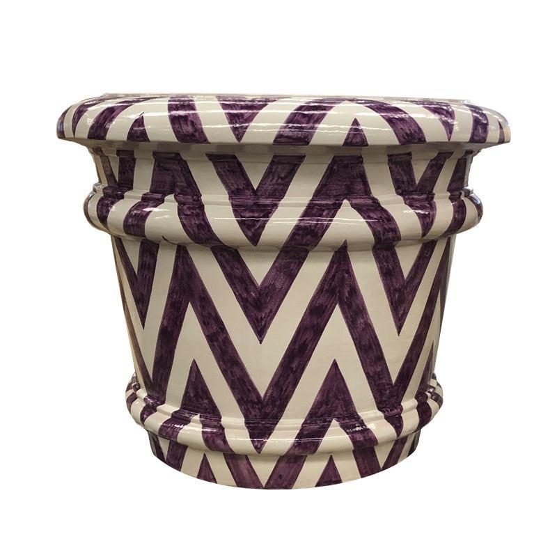 Handcrafted Oversized Glazed Terracotta Planters Geometric Pattern Design Small For Sale 3
