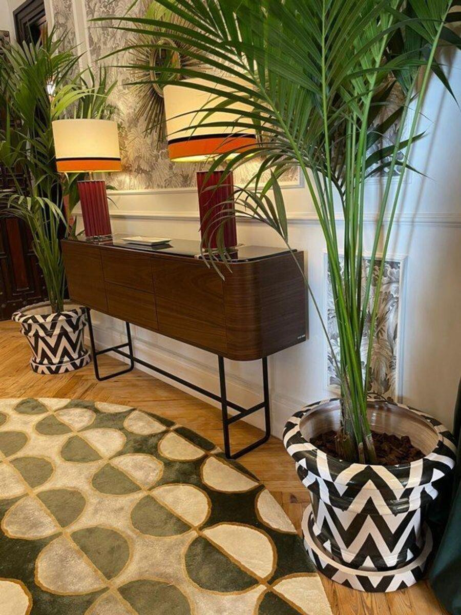 Spanish Colonial Handcrafted Oversized Glazed Terracotta Planters Geometric Pattern Design Small For Sale