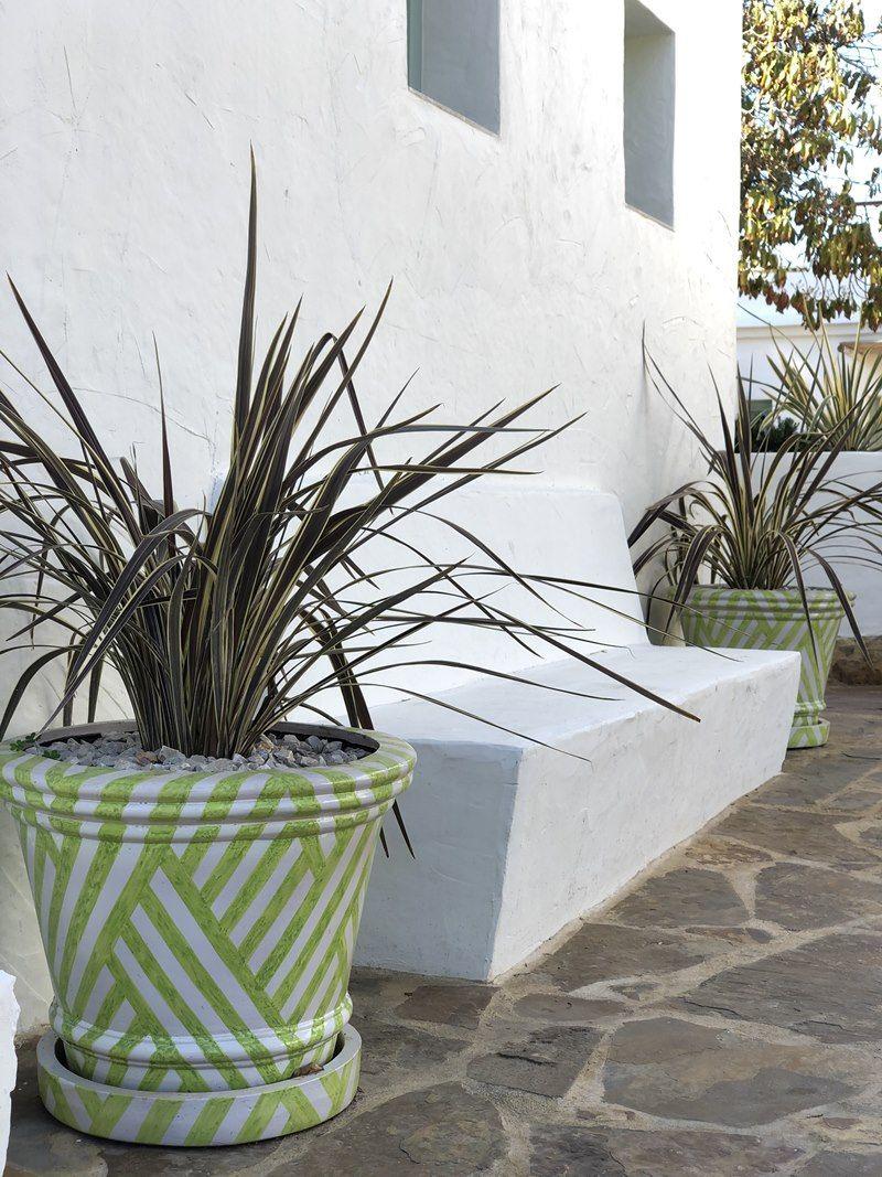 Spanish Handcrafted Oversized Glazed Terracotta Planters Geometric Pattern Design Small For Sale