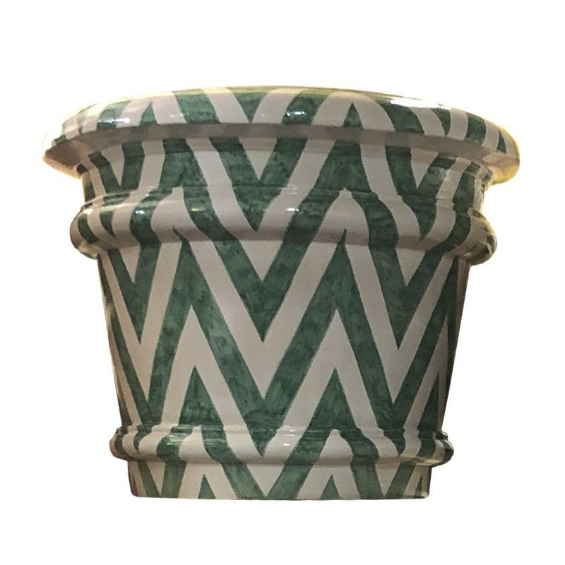 Handcrafted Oversized Glazed Terracotta Planters Geometric Pattern Design Small For Sale 1