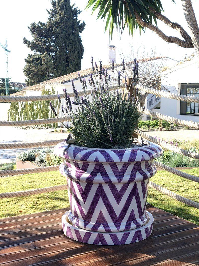 Handcrafted Oversized Glazed Terracotta Planters Geometric Pattern Design Small For Sale 2
