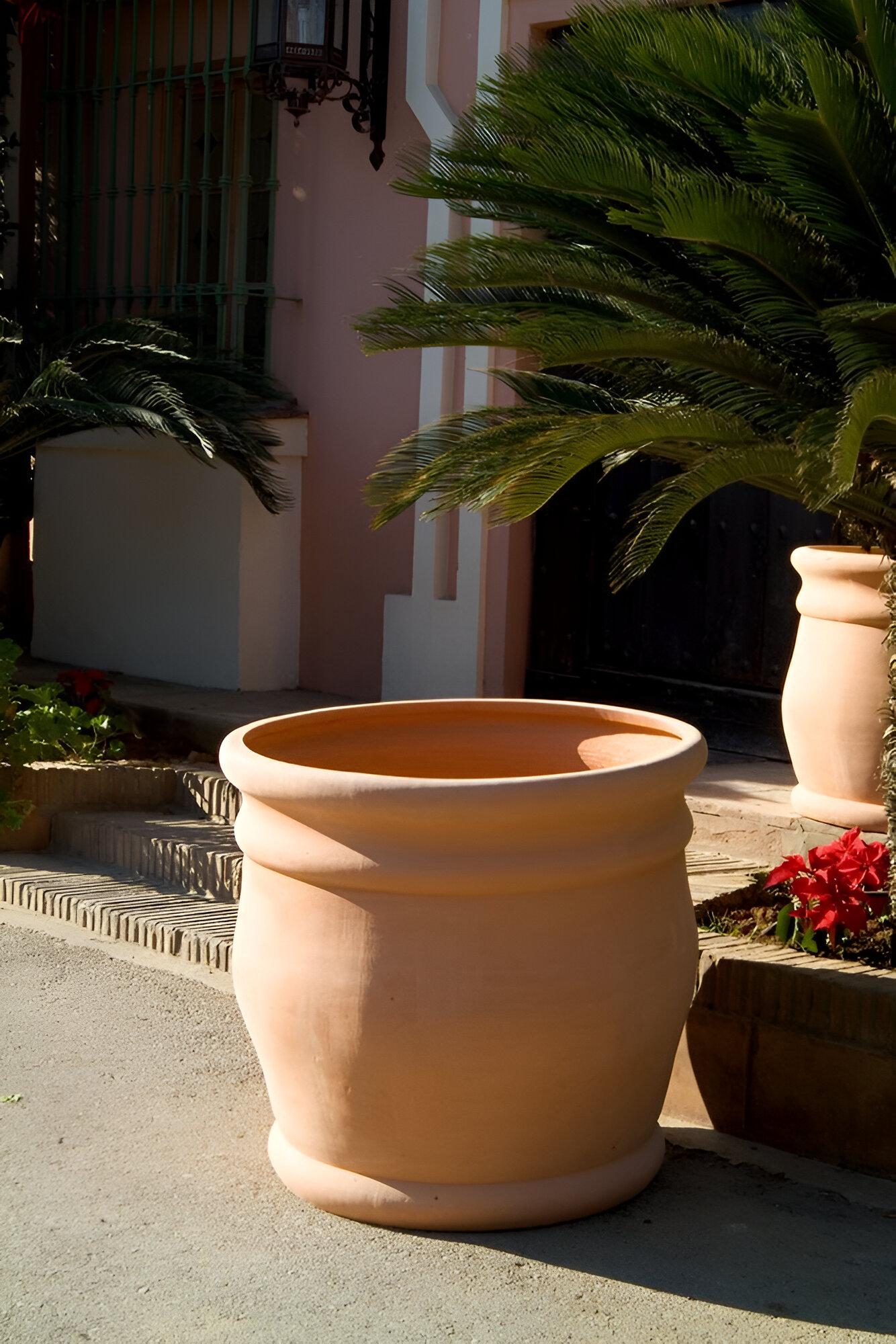 Handcrafted Oversized Terracotta Planters Textured Matte Finish Design Small For Sale 3