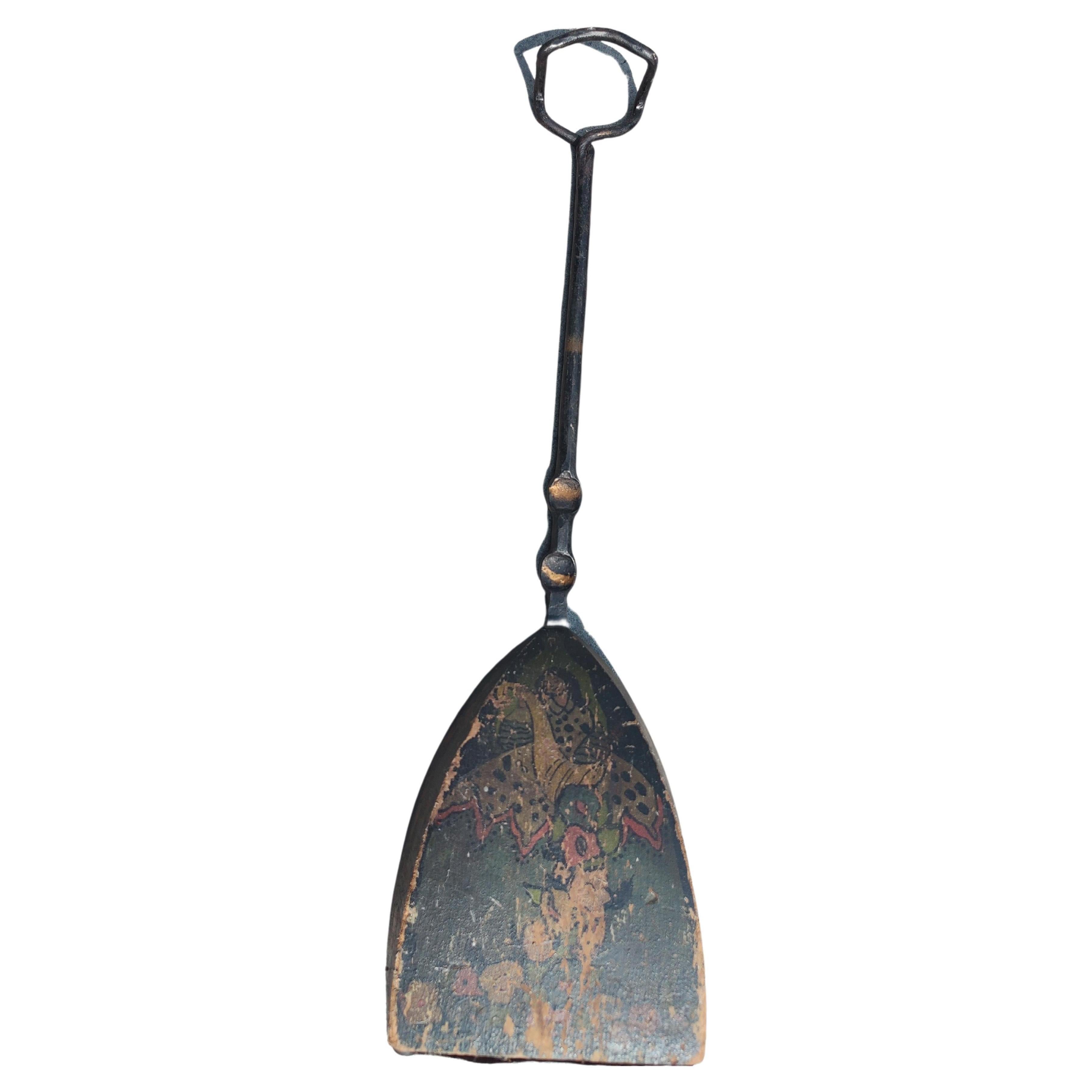 Handcrafted & Painted English Art Noveau Iron w Wood & Leather Door Stop, C1900 For Sale