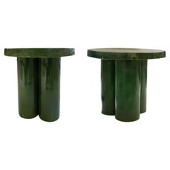 Handcrafted Pair of Green Ceramic Side Tables, Italy, 1970