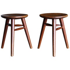 Handcrafted Pair of Tripod Stools, circa 1950