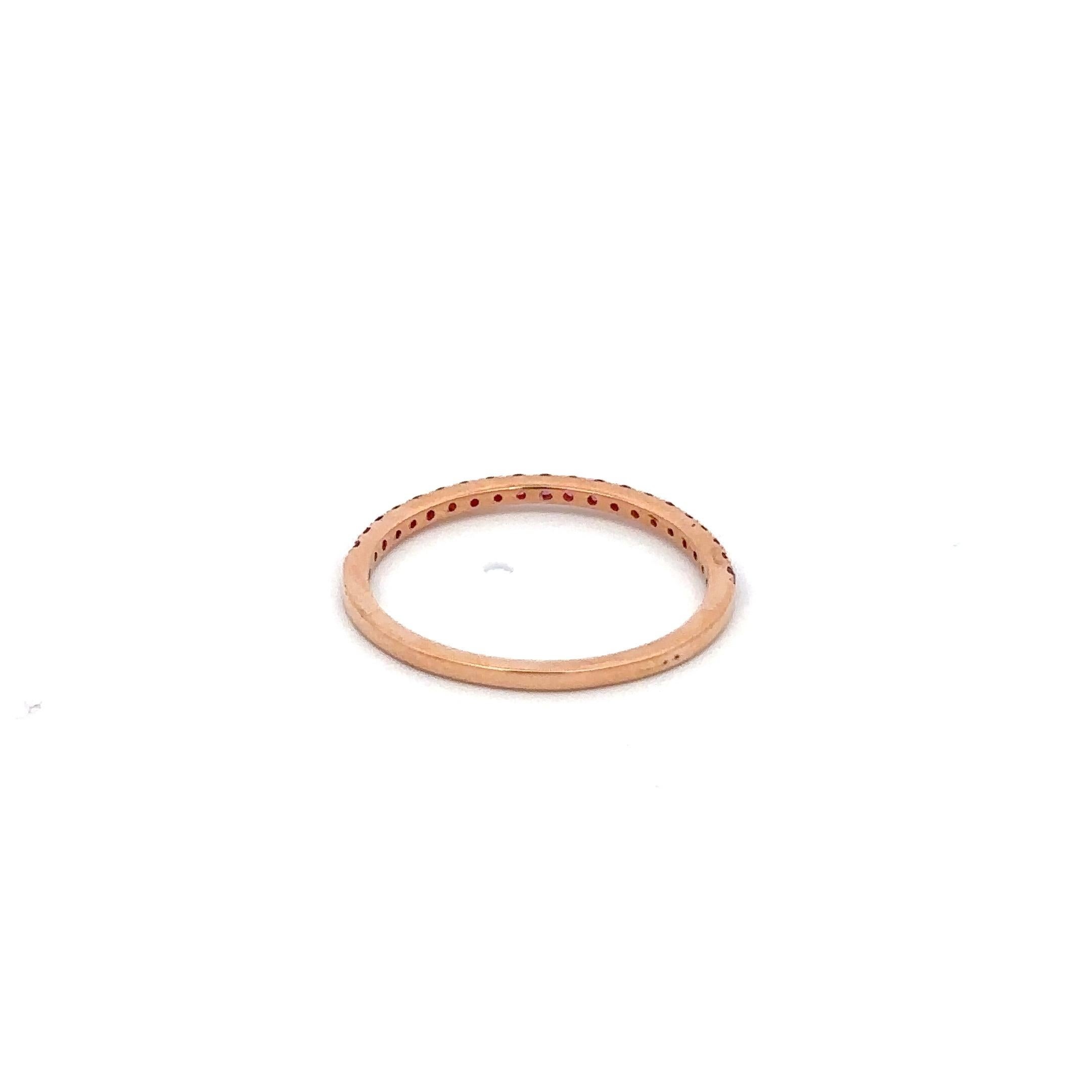 For Sale:  Handcrafted Pave Set Ruby Stacking Band Ring in 18k Solid Rose Gold 12
