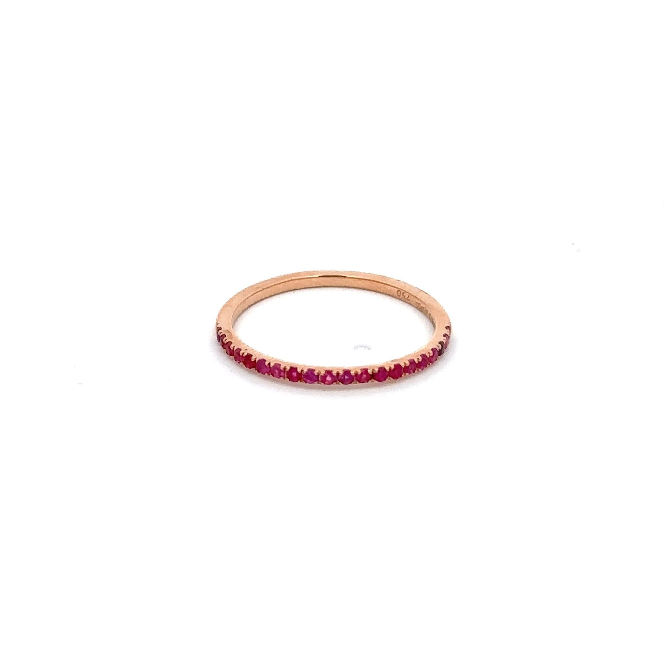 For Sale:  Handcrafted Pave Set Ruby Stacking Band Ring in 18k Solid Rose Gold 16