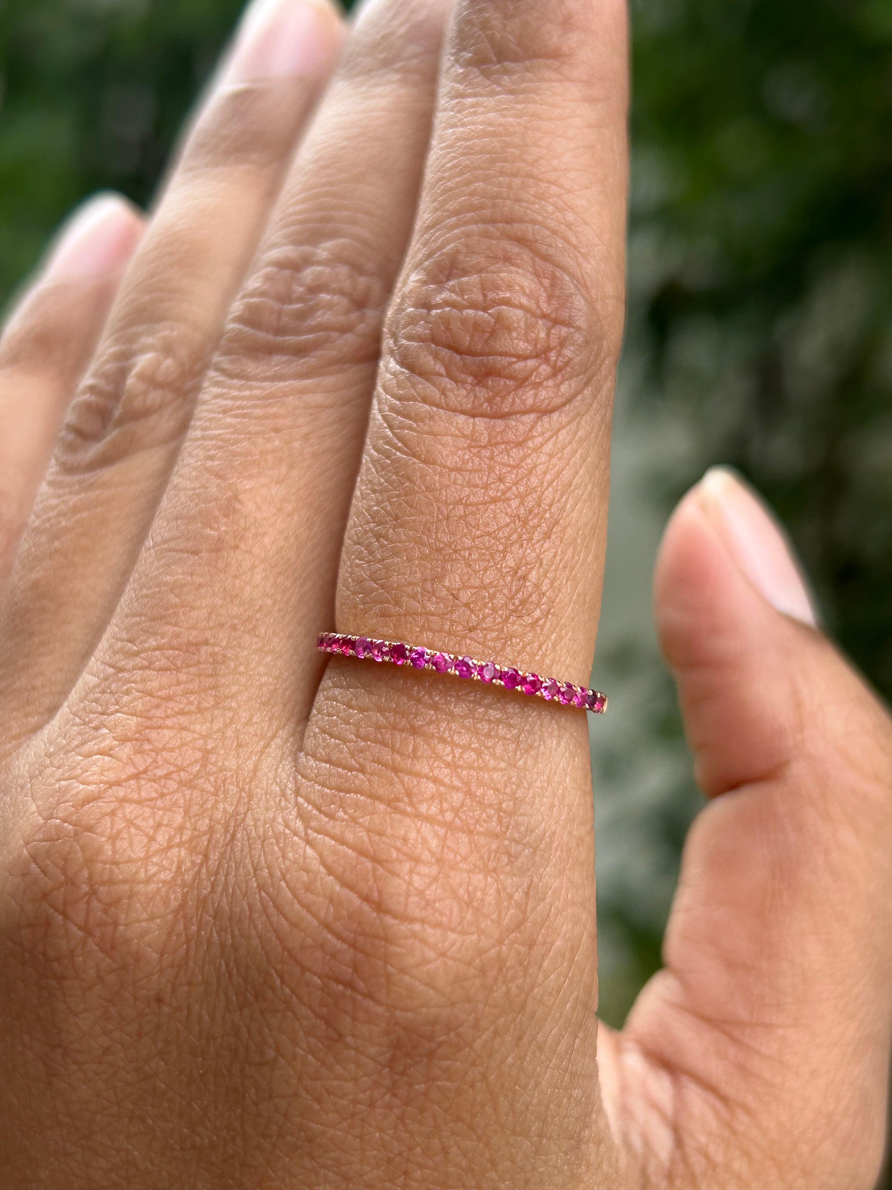 For Sale:  Handcrafted Pave Set Ruby Stacking Band Ring in 18k Solid Rose Gold 2