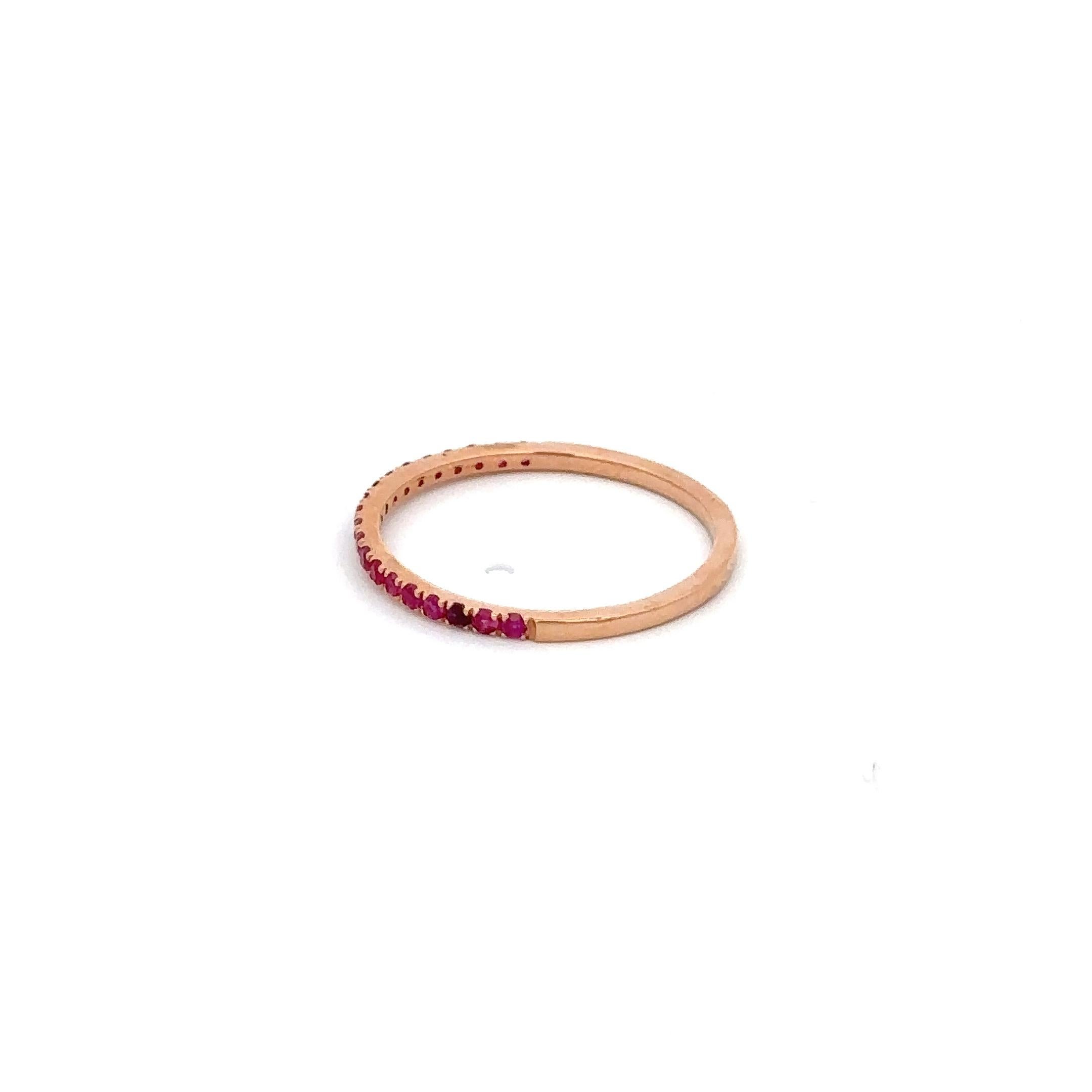 For Sale:  Handcrafted Pave Set Ruby Stacking Band Ring in 18k Solid Rose Gold 3