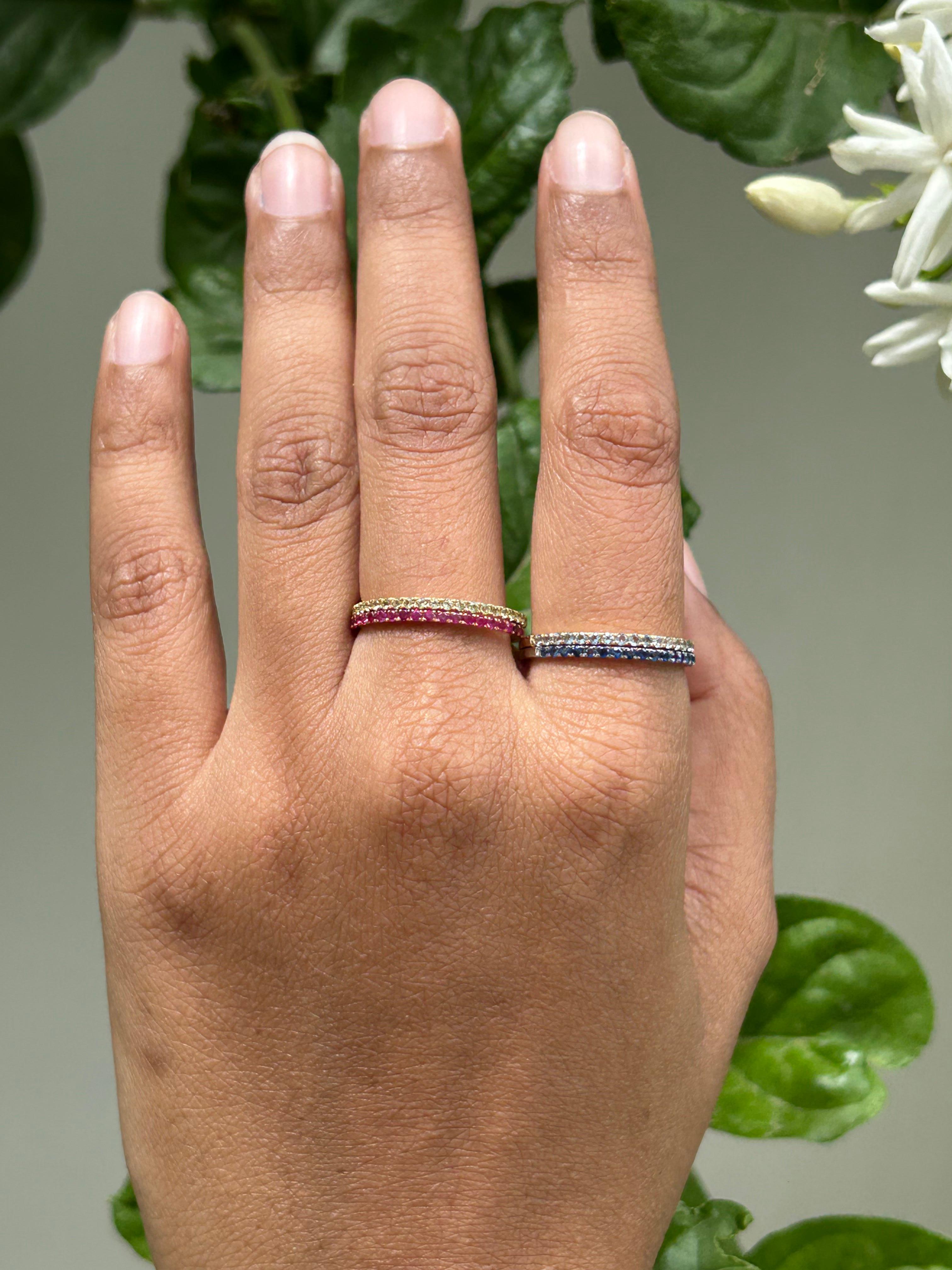 For Sale:  Handcrafted Pave Set Ruby Stacking Band Ring in 18k Solid Rose Gold 5