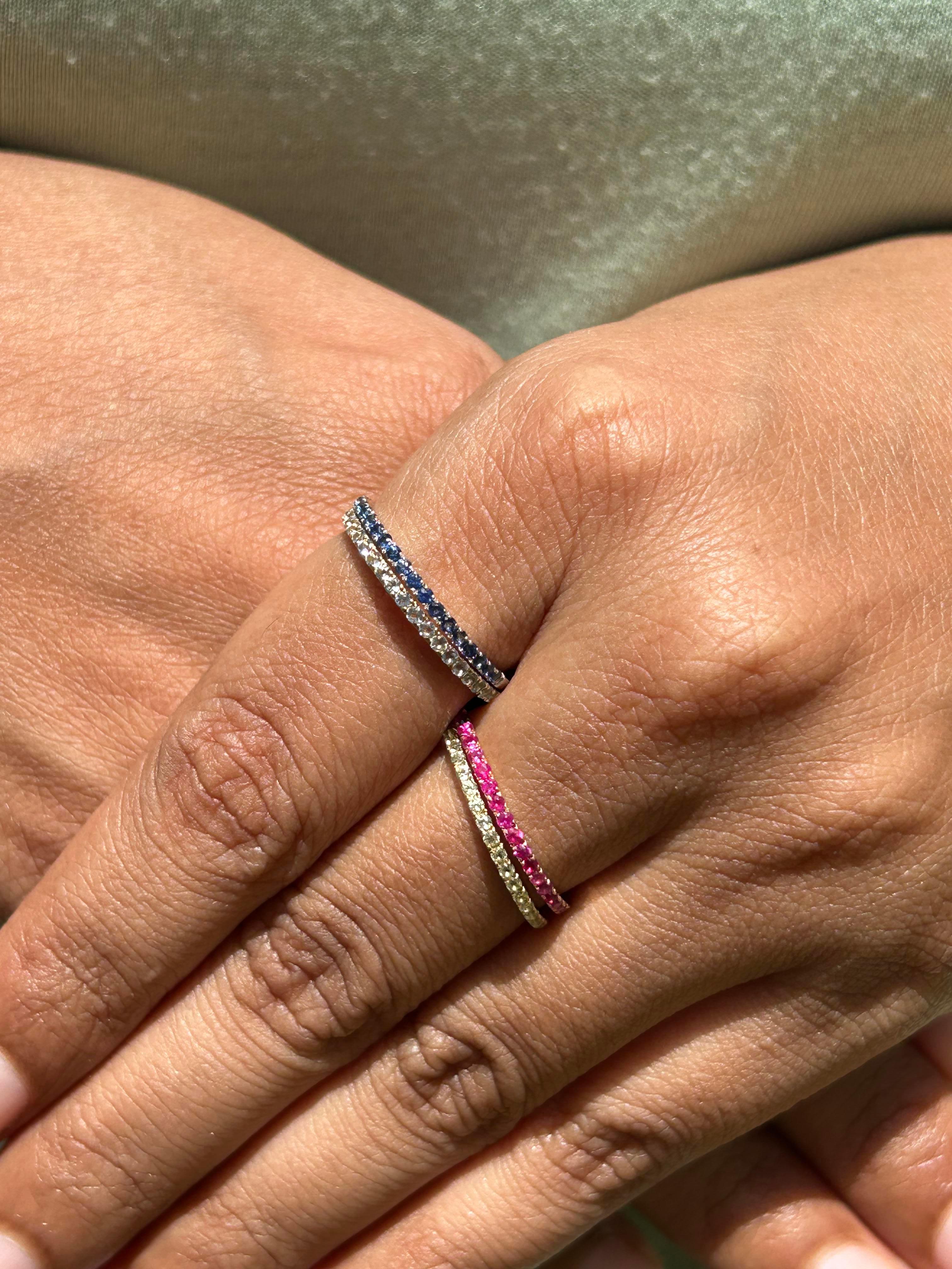 For Sale:  Handcrafted Pave Set Ruby Stacking Band Ring in 18k Solid Rose Gold 6