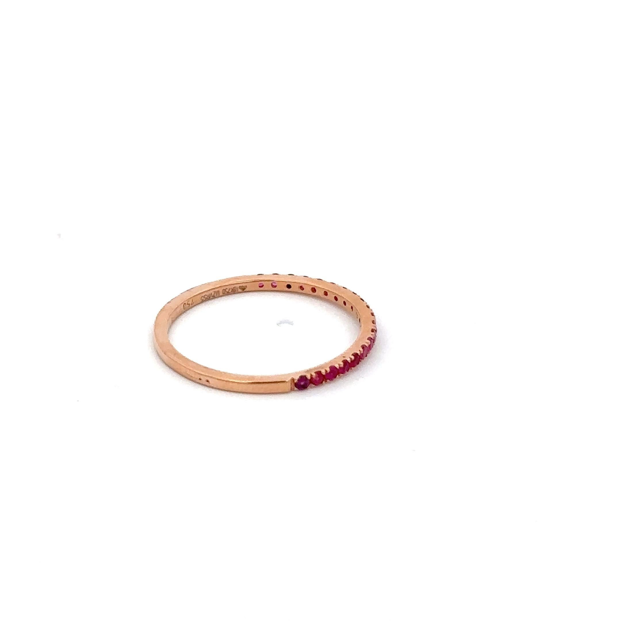 For Sale:  Handcrafted Pave Set Ruby Stacking Band Ring in 18k Solid Rose Gold 7