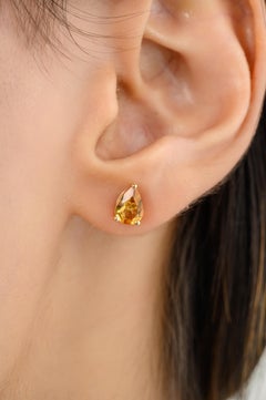 Handcrafted Pear Cut Citrine Stud Earrings in 14k Solid Yellow Gold
