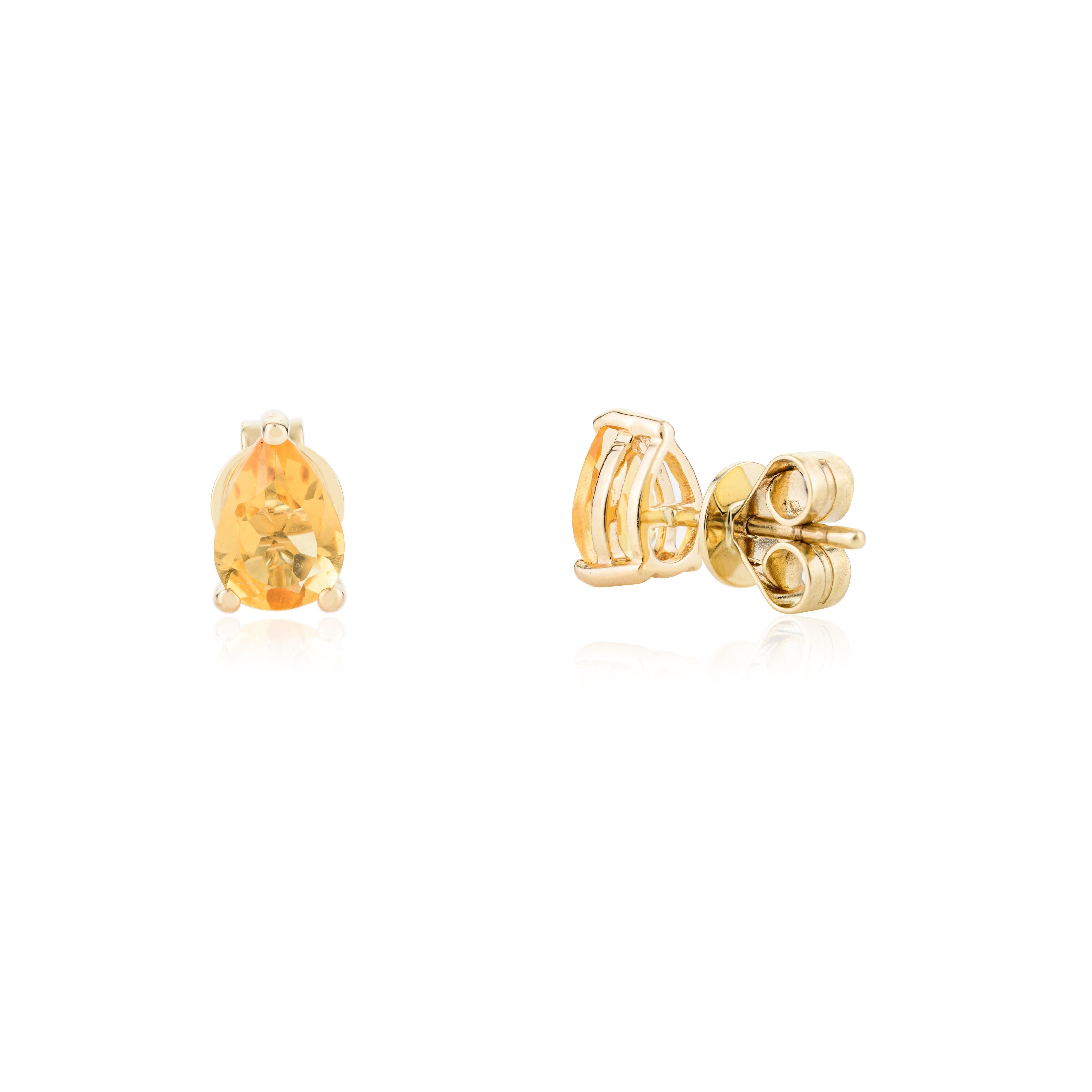 Clous d'oreilles artisanaux en or jaune massif 14 carats avec citrine taille poire Neuf - En vente à New York, NY