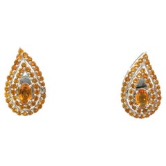 Handcrafted Pear Cut Citrine Stud Earrings in 925 Sterling Silver New Year Gift