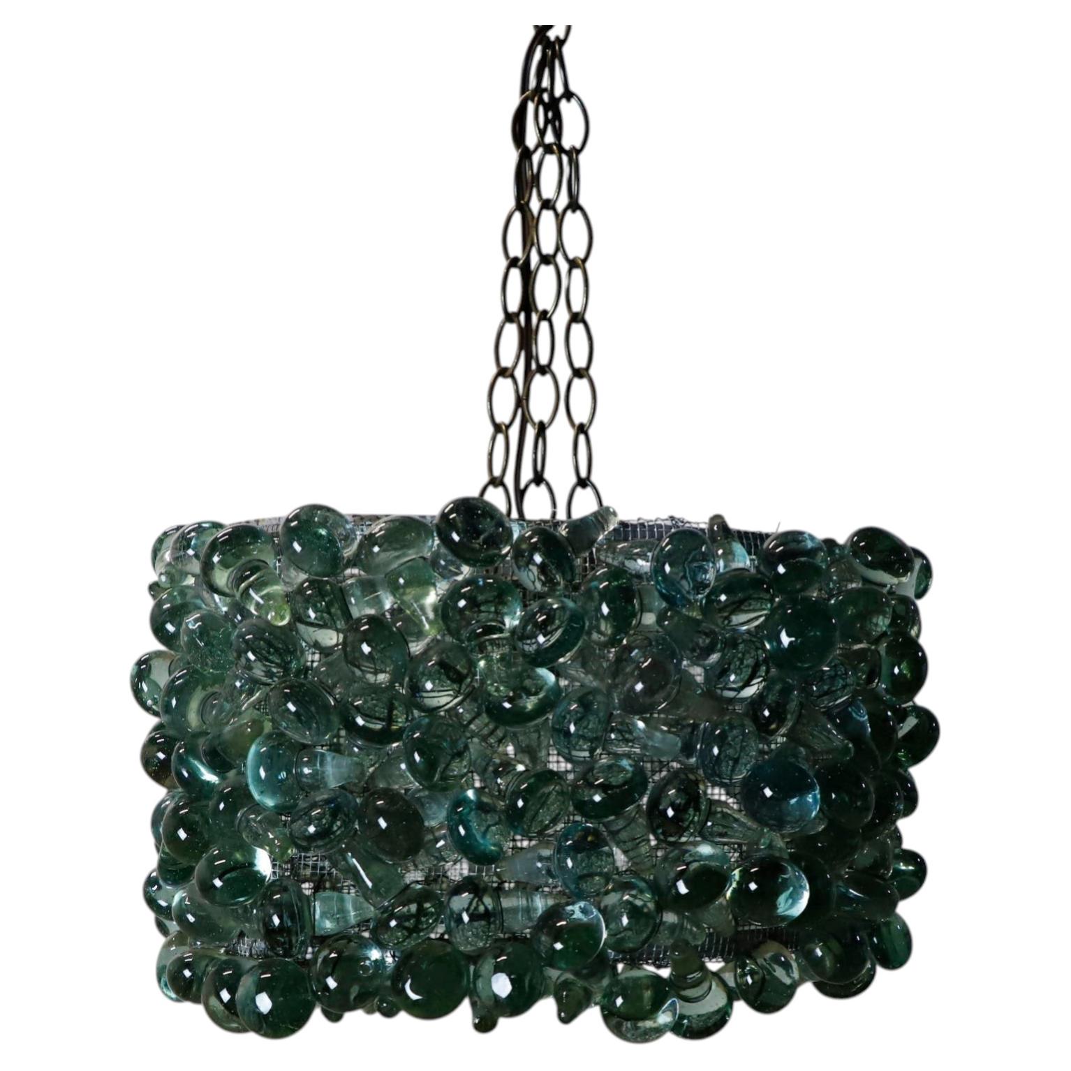 Handcrafted Pendant Lamp Made from Antique Glass Bottle Stoppers For Sale