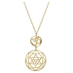 Handcrafted Pendant Necklace with Baglamuckhi Yantra and Om Symbol in 14Kt Gold