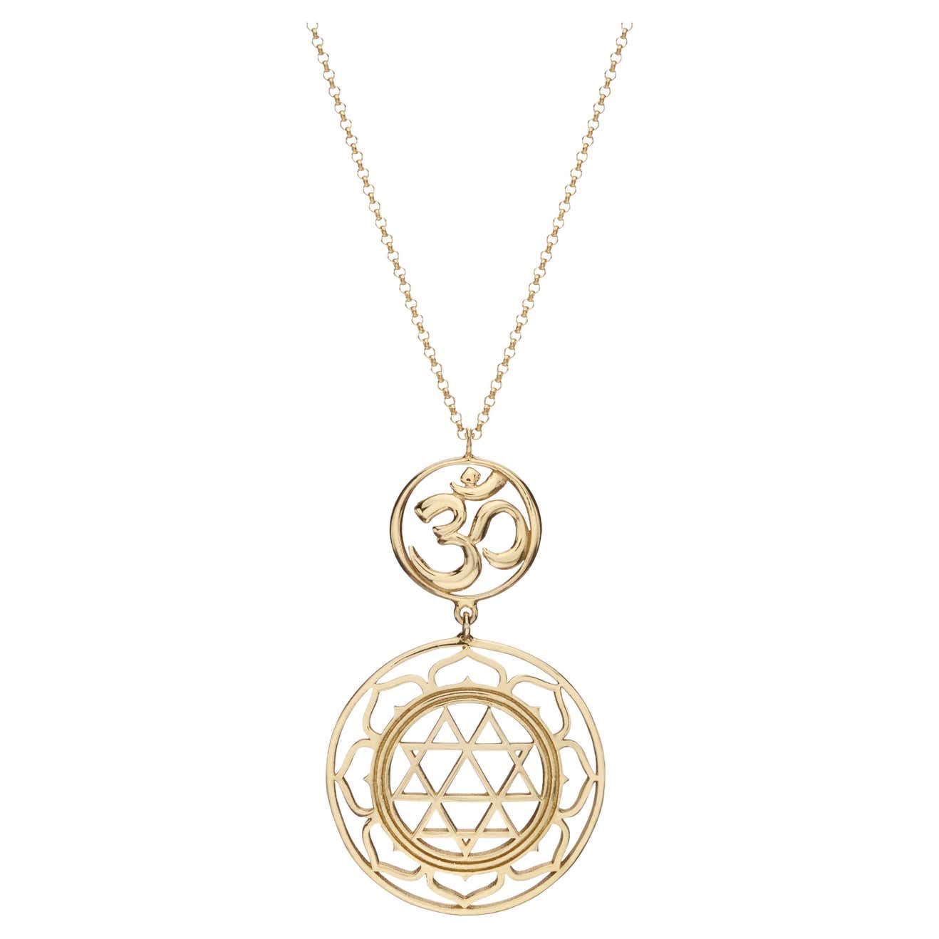 Handcrafted Pendant Necklace With Durga Yantra And Om Symbol In 14Kt handcrafted-pendant-necklace-with-durga-yantra-and-om-symbol-in-14kt