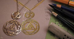 Handcrafted Pendant Necklace with Genesh Yantra and Om Aum Symbol in 14Kt Gold