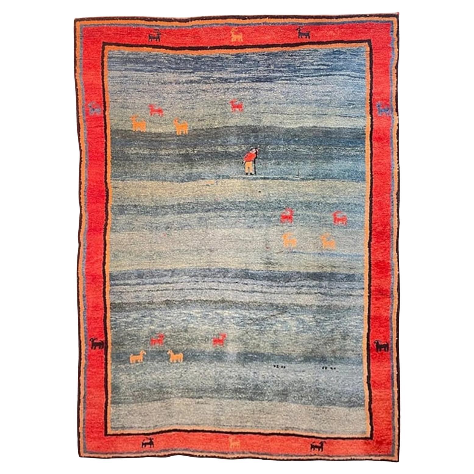 Handcrafted Persian Gabbeh Carpet Mid-20th Century