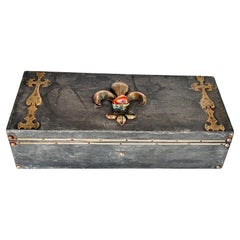 Vintage Handcrafted Pewter Cigar Box with Brass Inlays, Fleur-de-Lys Motif, 1970s Franc