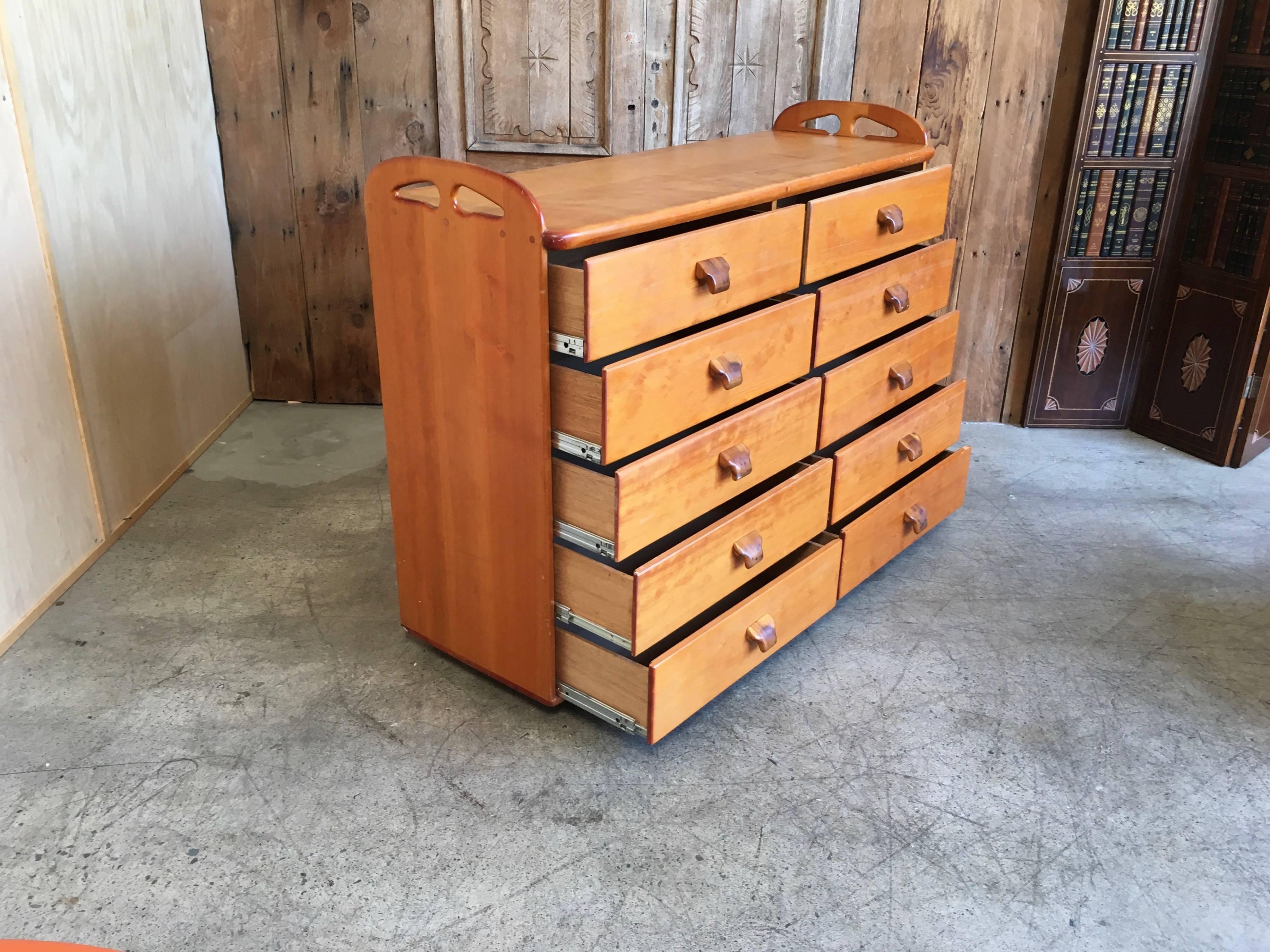 North American Handcrafted Pine Dresser with Koa Wood Drawer Pulls