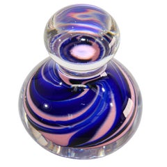 Handcrafted Pink and Blue Swirl Art Glass Paperweight