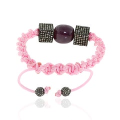 Handcrafted Pink Macrame Bracelet With Sapphire & Pavé Diamond Geometric Sets