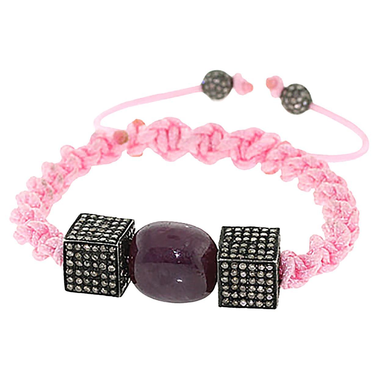 Handcrafted Pink Macrame Bracelet With Sapphire 
Pavé Diamond Geometric Sets