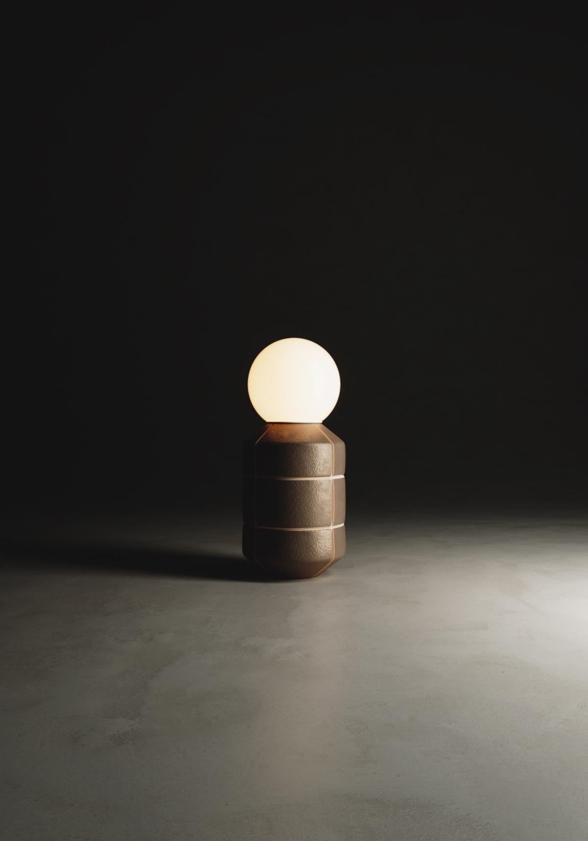 Minimalist Handcrafted Beige Brown Navazi Lamp Ceramic Pottery Table Illumination Lighting For Sale