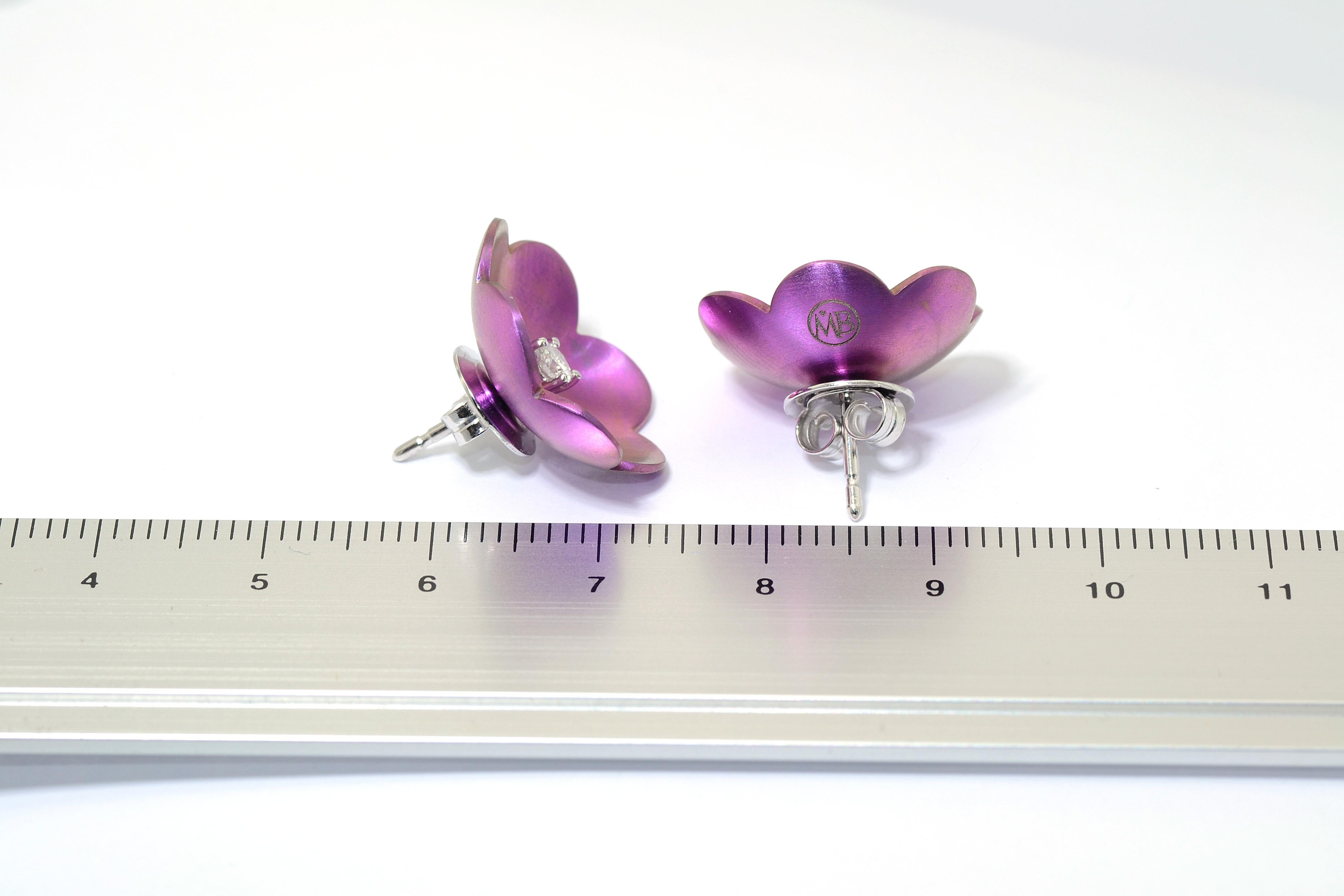 Contemporary Pink Titanium Diamond 18KT Gold Happy Flower Earrings