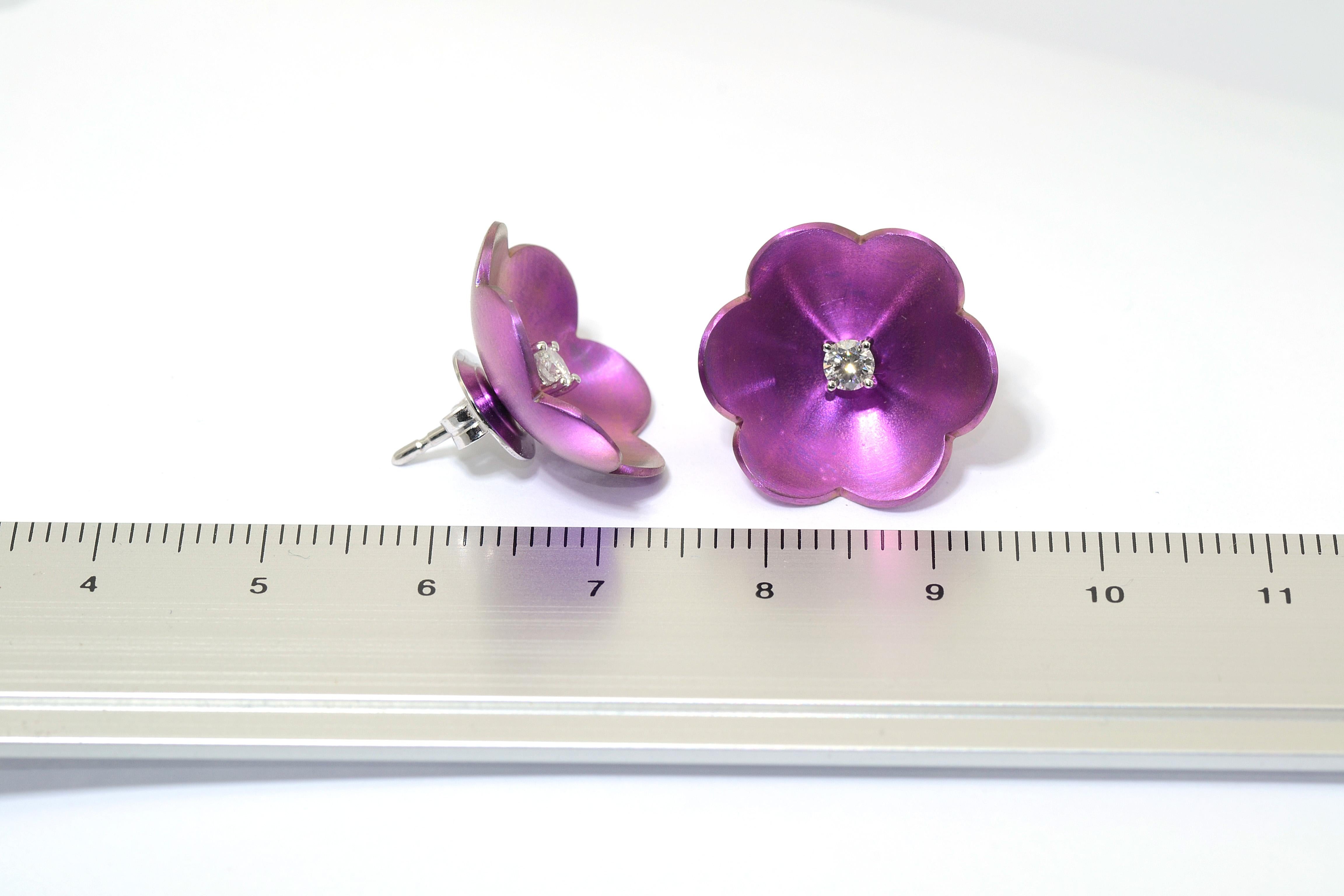Round Cut Pink Titanium Diamond 18KT Gold Happy Flower Earrings
