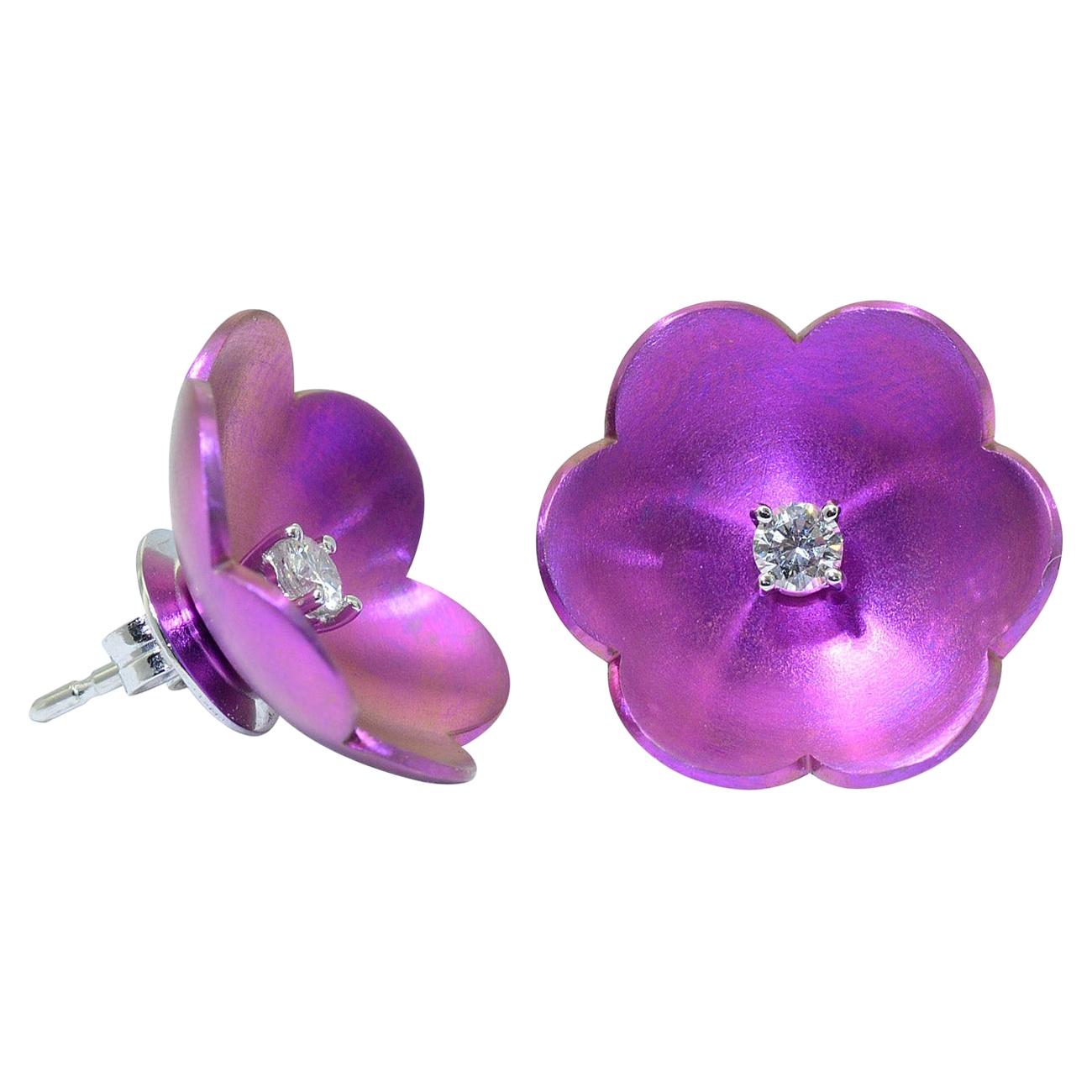 Pink Titanium Diamond 18KT Gold Happy Flower Earrings