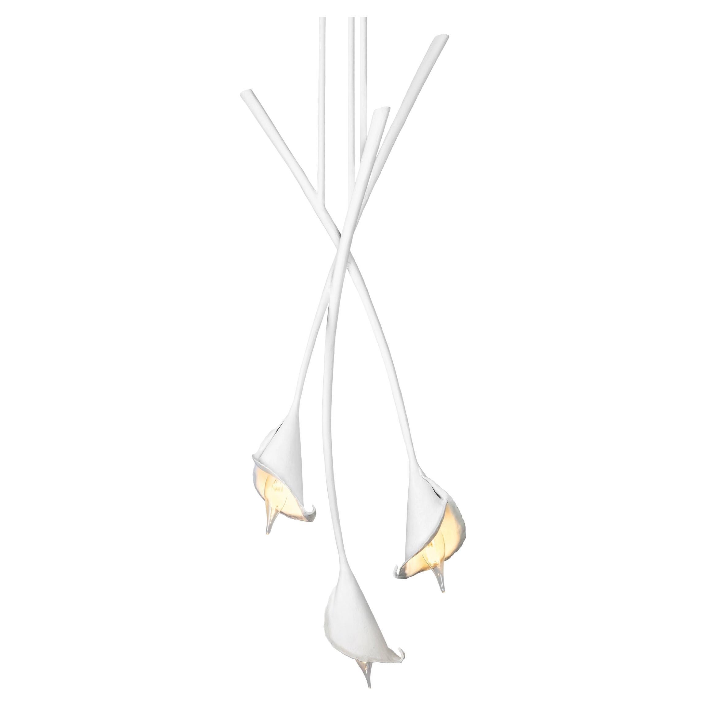 Handcrafted plaster, Calla Lily Chandelier, White Plaster Finish For Sale