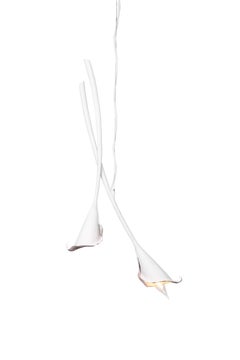 Calla Lily Contemporary Pendant Light in White Plaster, Pair