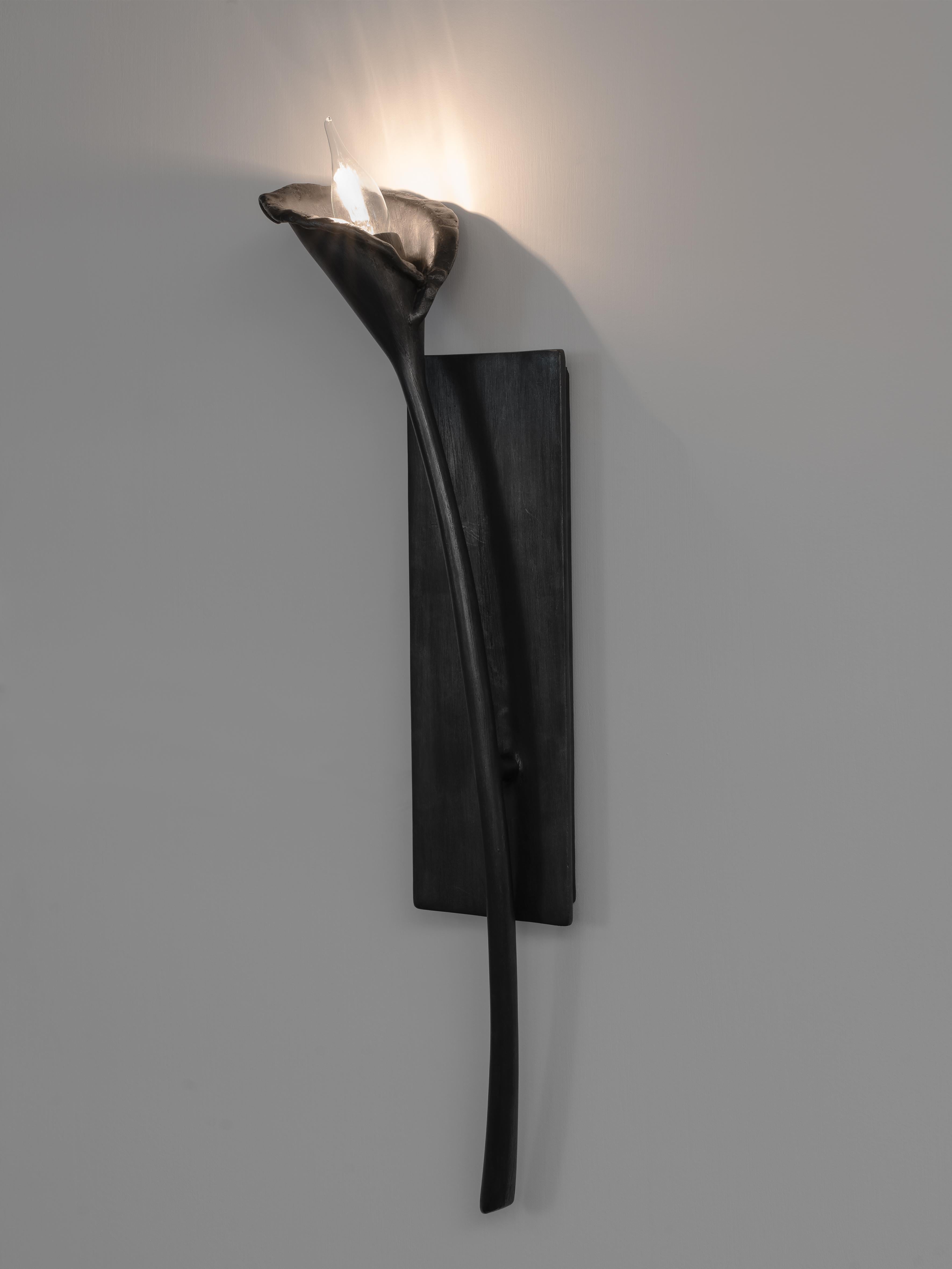 Organic Modern Calla Lily Contemporary Wall Light in Black Plaster, left version, Benediko For Sale