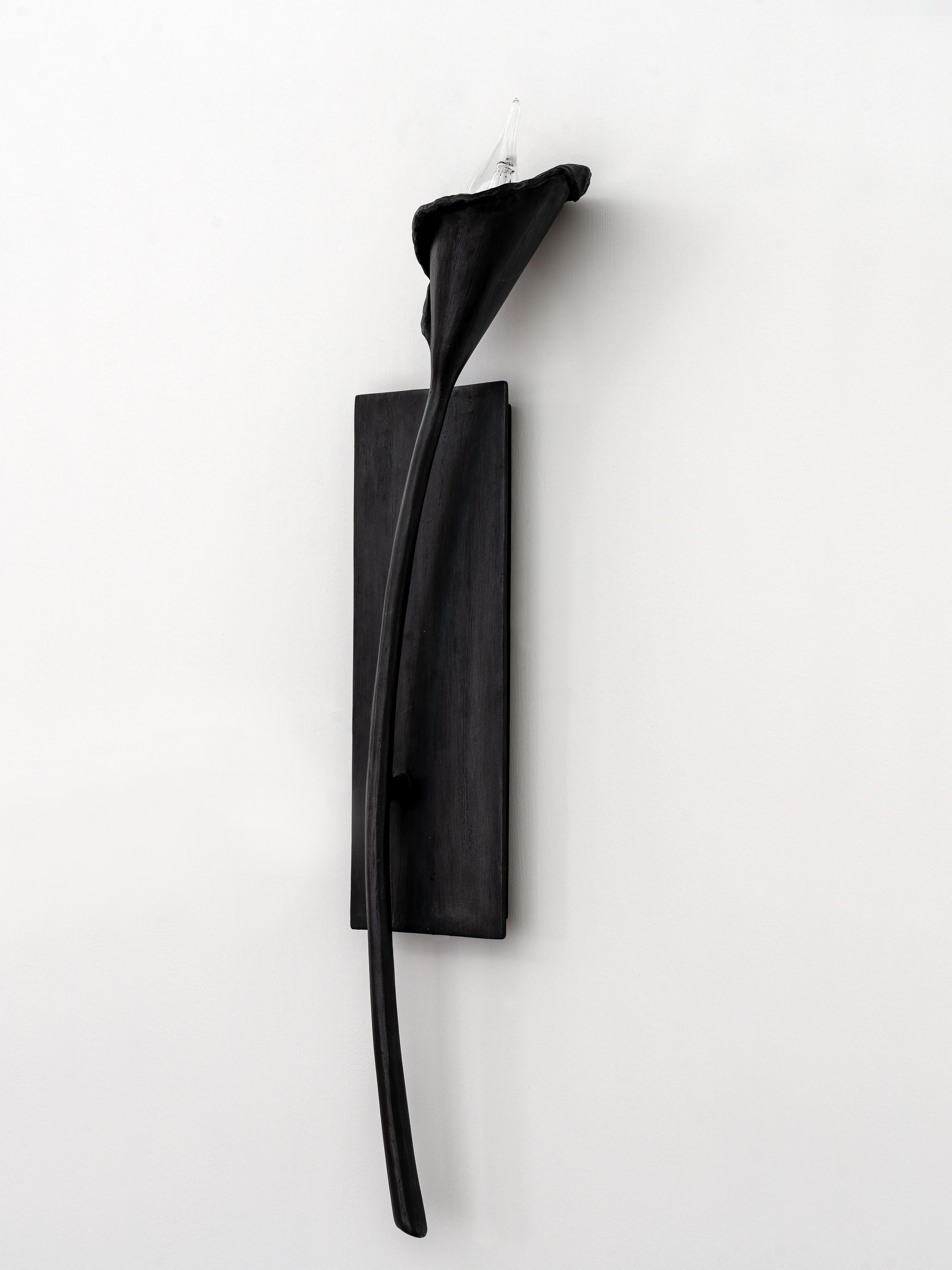Organic Modern Calla Lily Contemporary Wall Light in Black Plaster,  right version, Benediko For Sale