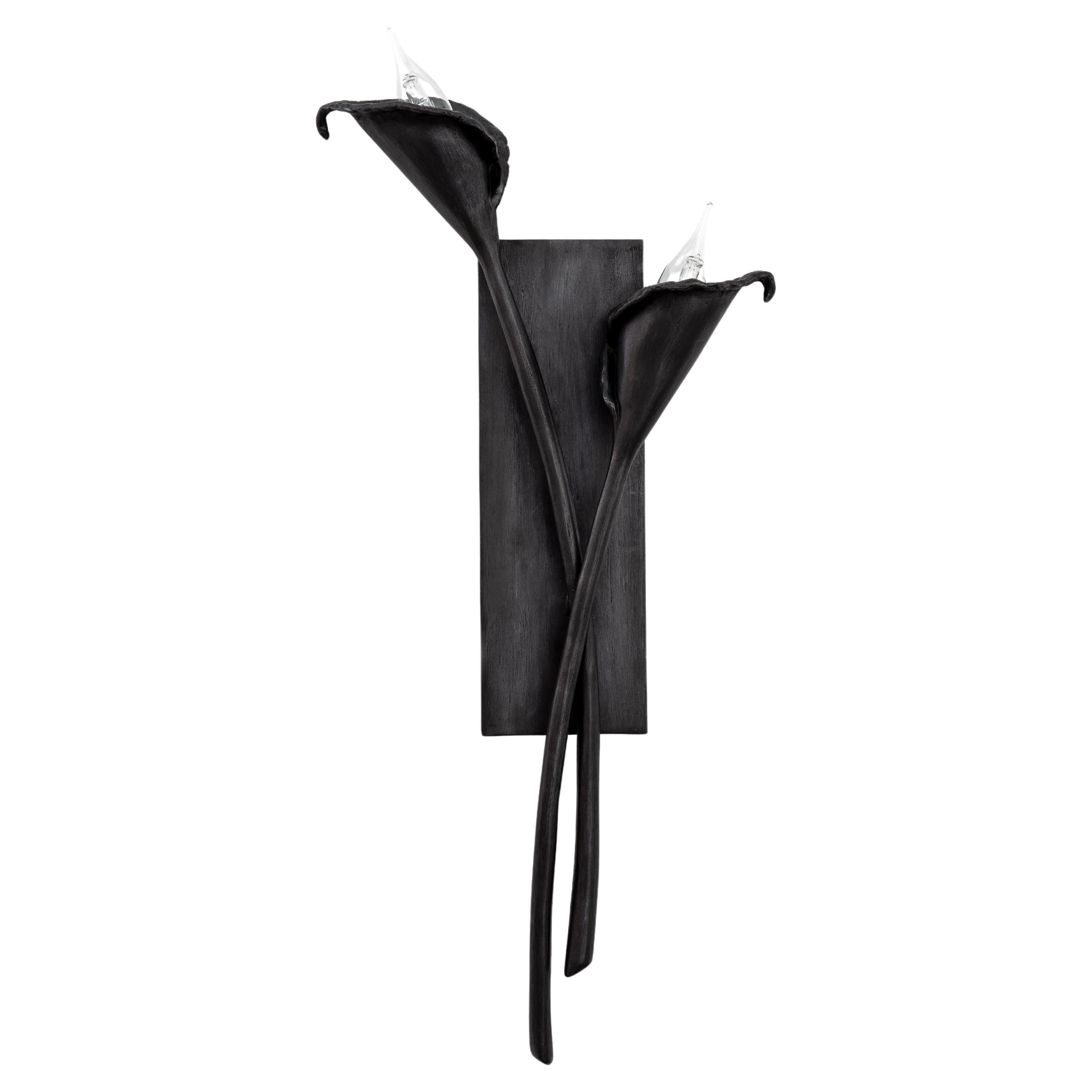 Calla Lily Contemporary Wall Sconce, Wall Light in Black Plaster, Pair, Benediko For Sale