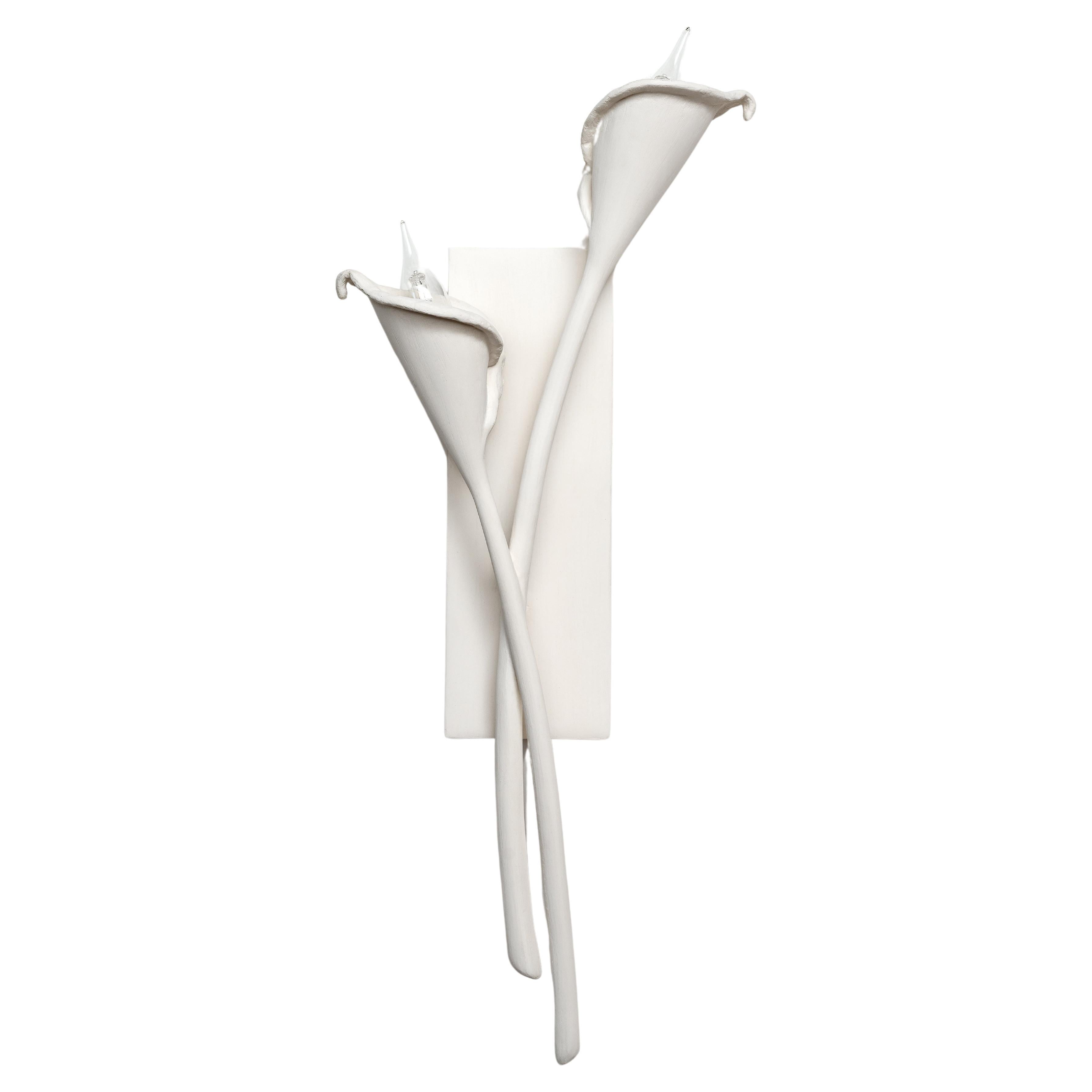 Calla Lily Contemporary Wall Sconce, Wall Light in White Plaster, Pair, Benediko