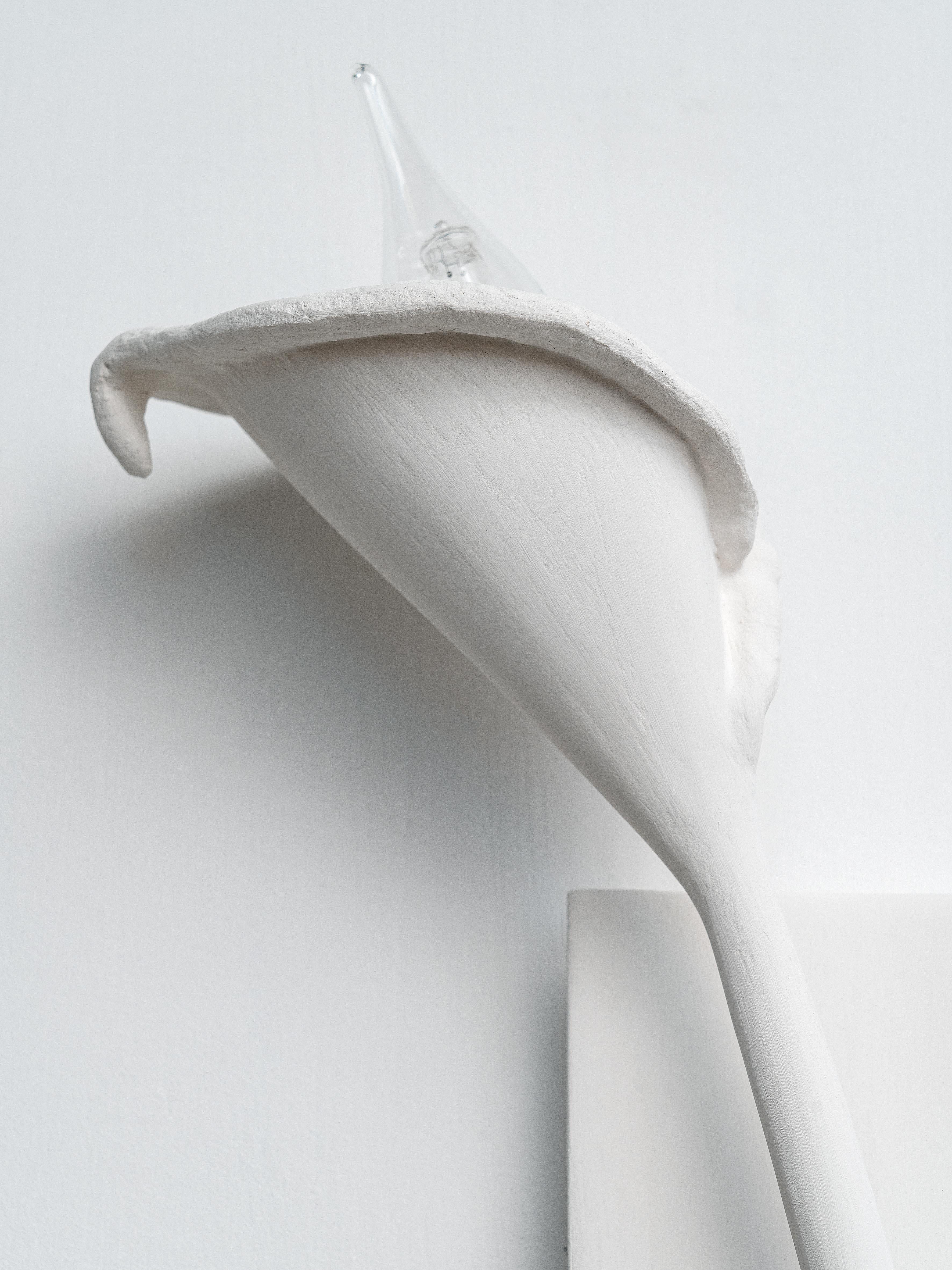 Forged Calla Lily Contemporary Wall Light in White Plaster, left version, Benediko For Sale